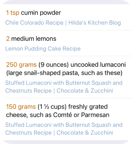 Image showing grocery list feature of Cookery
