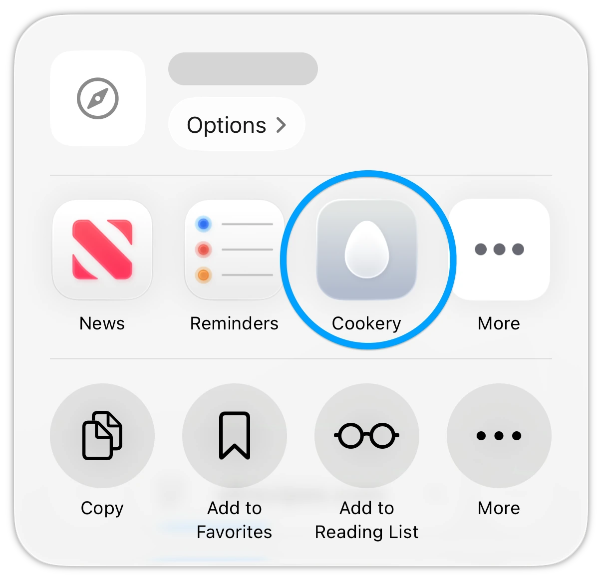 Cookery appearing in the iOS Share Sheet