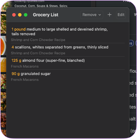 Image showing grocery list feature of Cookery