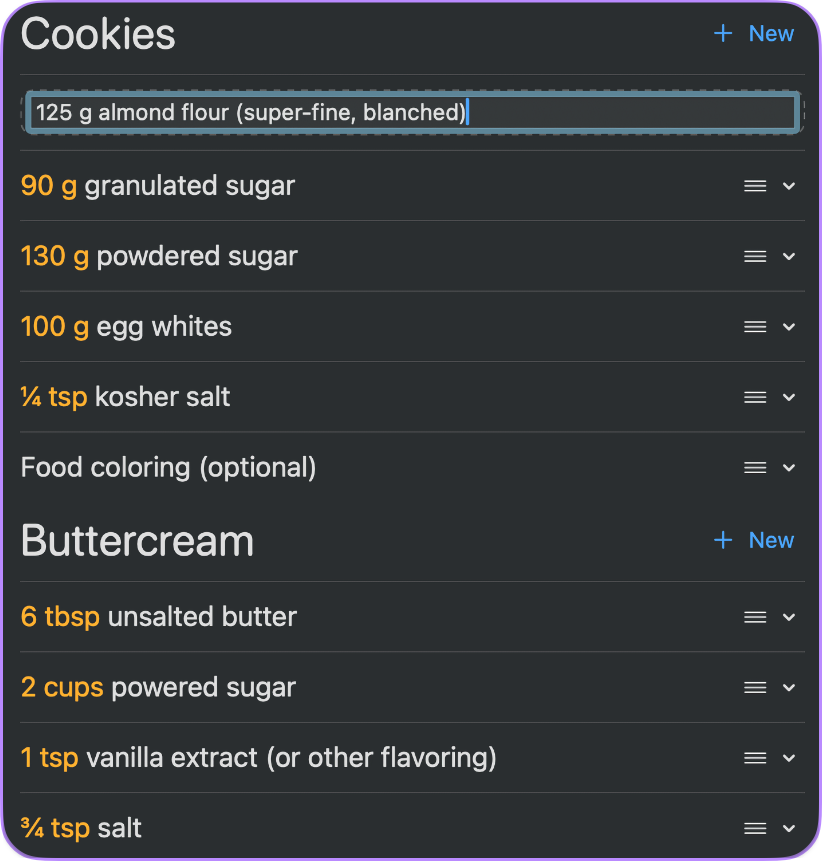 Image showing recipe editing feature