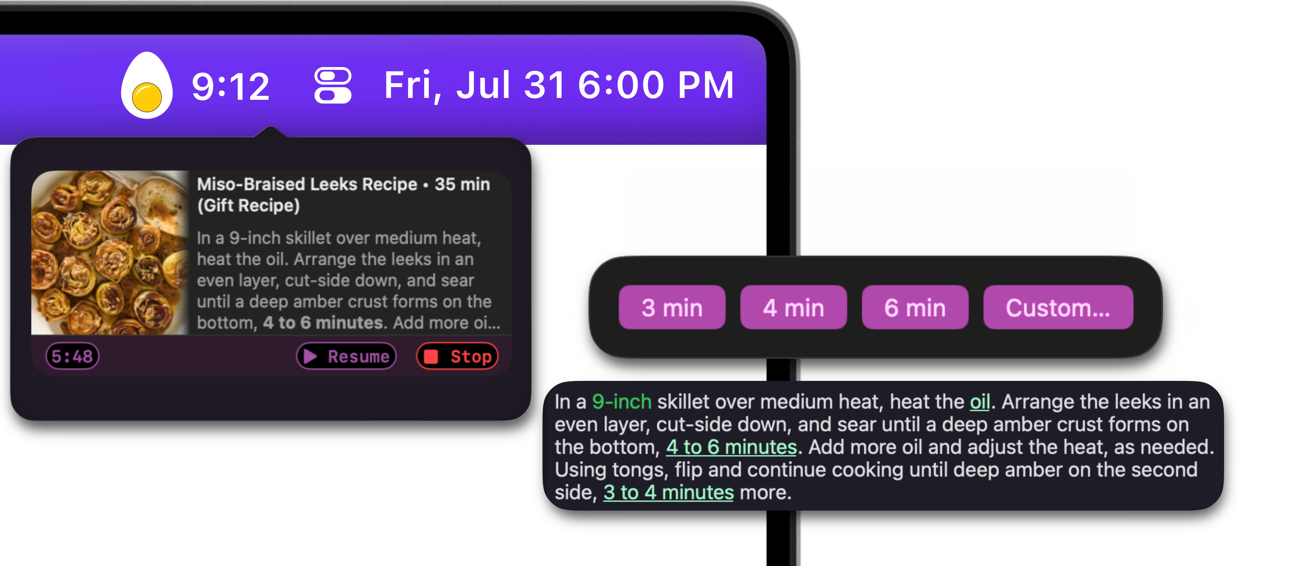 A Cookery recipe timer displayed as a Live Activity